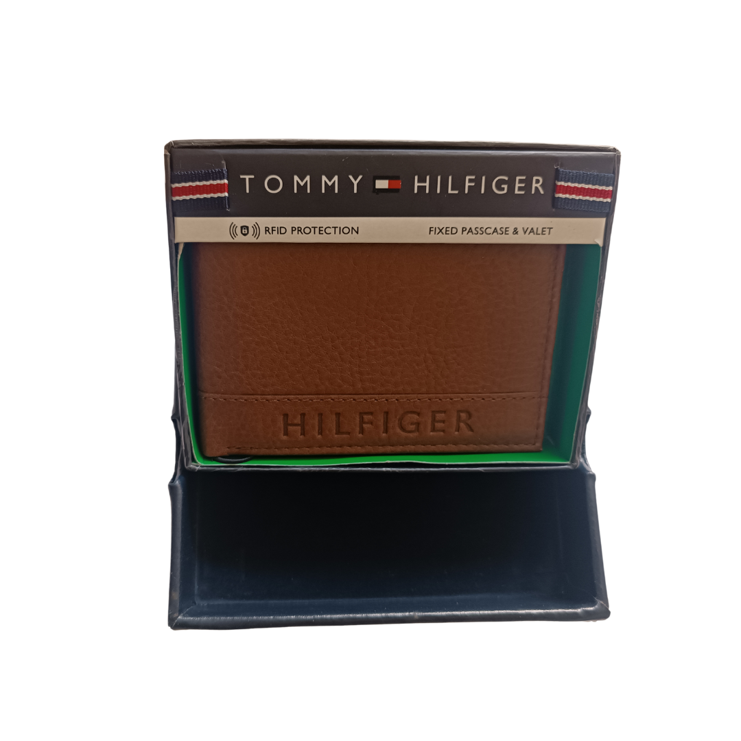 Billetera Tommy Hilfiger Original de cuero marrón con RFID